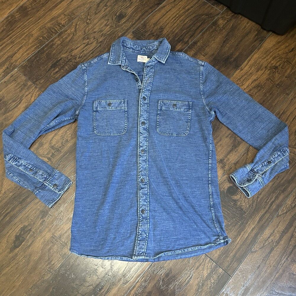 Faherty Sunwashed Knit Shirt Button Up Mens Small Long Sleeve Indigo Wash